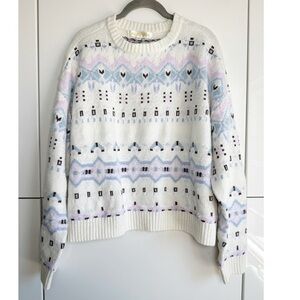 Sugar Moon Fair Aisle Sweater Apres Ski Size Medium Cream Purple Blue